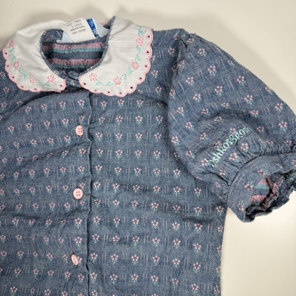 Oshkosh B'Gosh 4T Short Sleeve Shirt Made In USA Pink Embroidered Peter Pan VTG